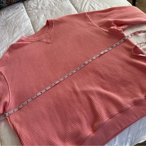 Aerie Pink Waffle Knit Thermal Top Long Sleeve Crewneck Relaxed Fit XXL - Picture 4 of 10